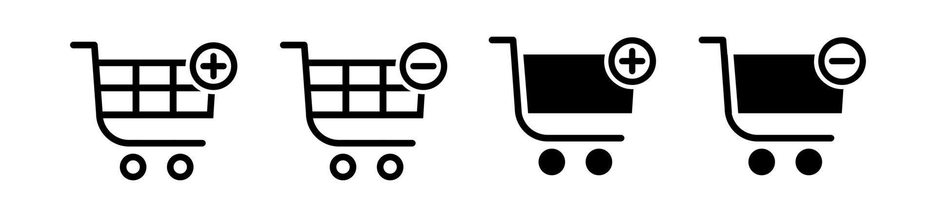 adicionar e remover item loja de símbolo de carrinho de compras. adicionar no ícone do carrinho. vetor