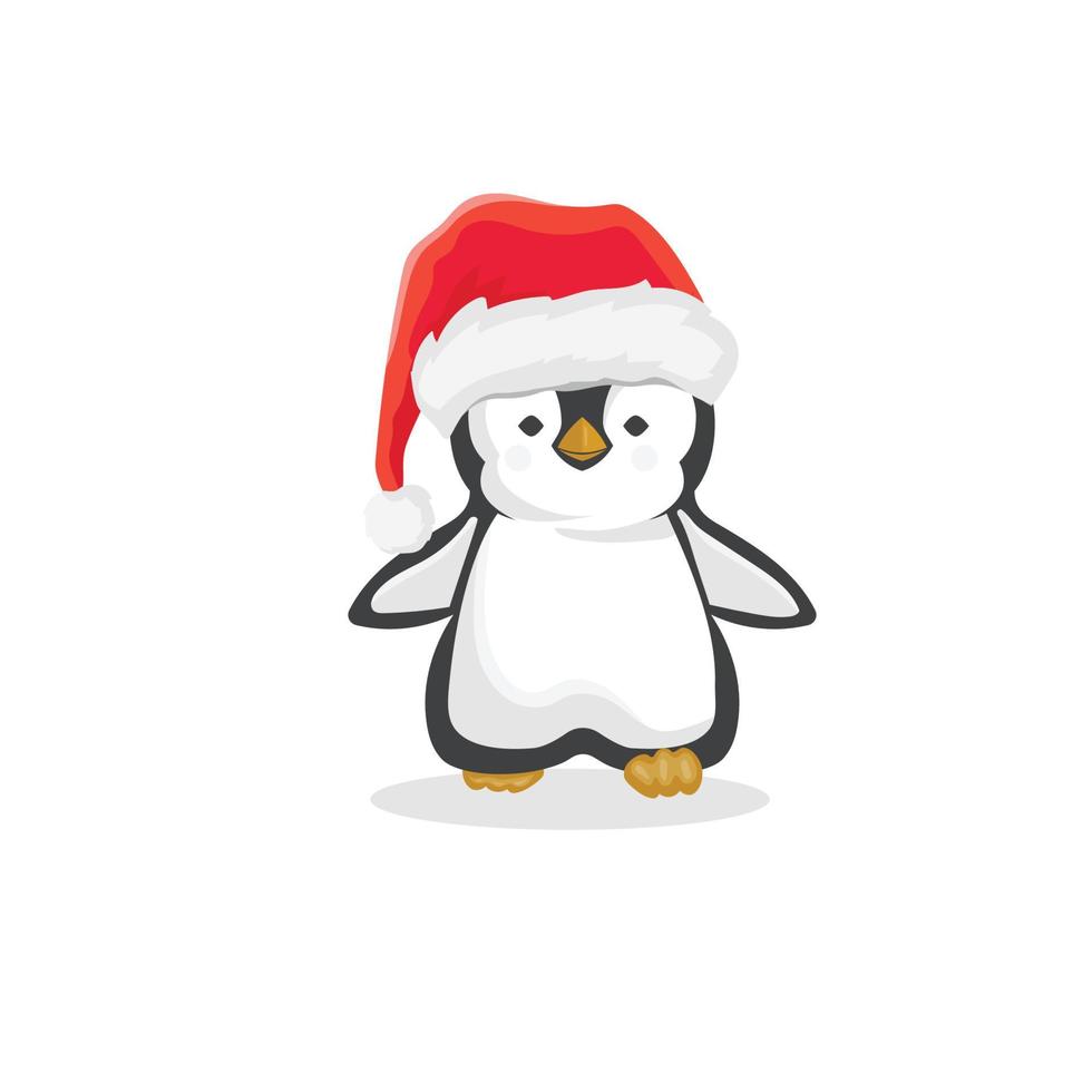 pinguim fofo com chapéu de papai noel vetor