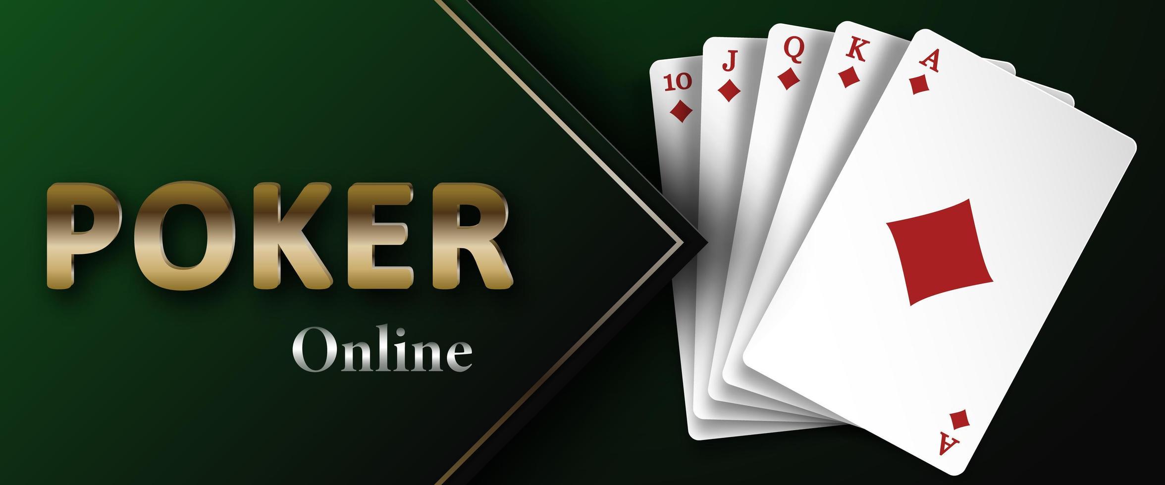 poker online em um fundo verde escuro e royal flush do naipe de diamantes. plano de fundo para publicidade de cassino, pôquer, jogos de azar. ilustração vetorial. vetor