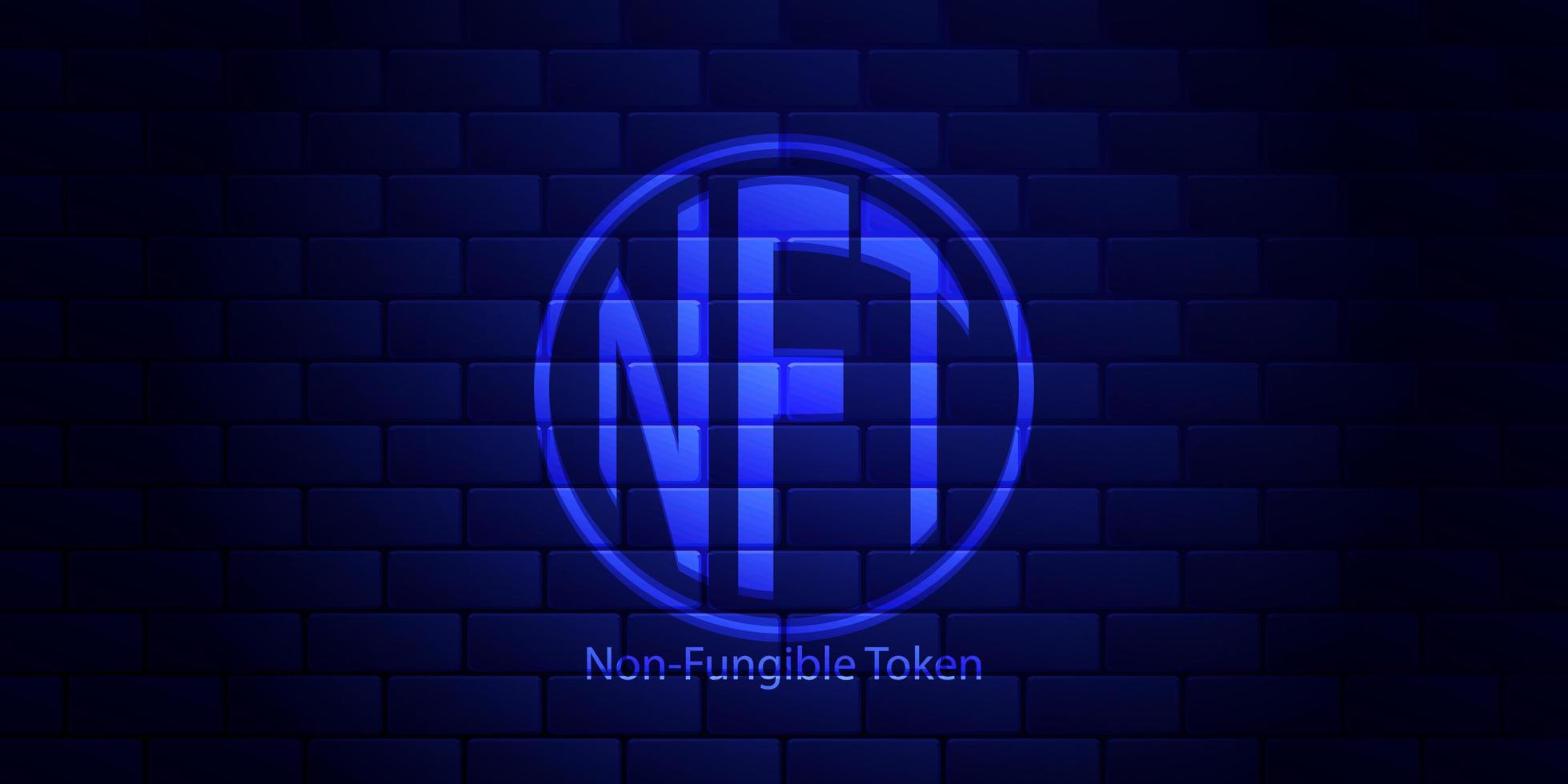 conceito banner NFT tokens não fungíveis em fundo azul escuro. parede de tijolo azul escuro. ilustração vetorial. vetor