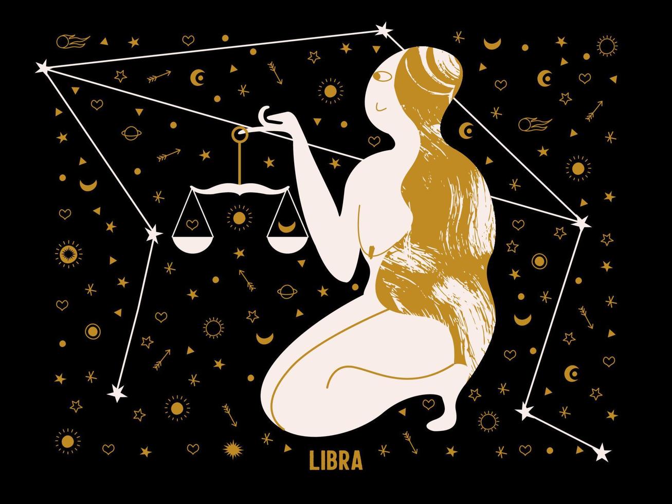 Libra. uma mulher nua está segurando uma balança. ilustração vetorial. vetor