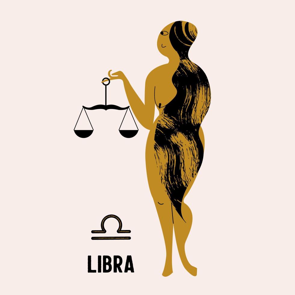 Libra. uma mulher nua está segurando uma balança. ilustração vetorial. vetor