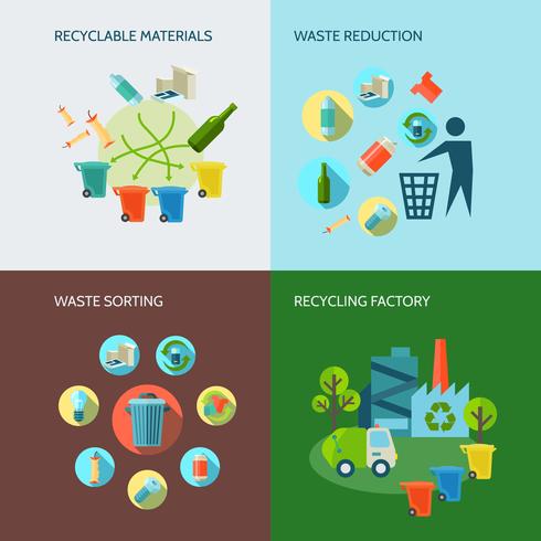 Reciclagem e Redução de Resíduos Icons Set vetor