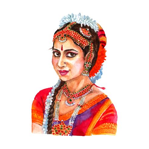 Ilustração de aquarela de retrato de mulher indiana vetor