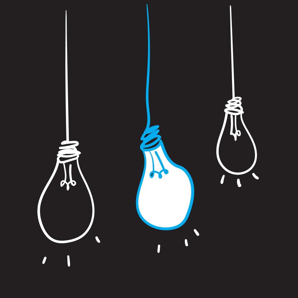 mão desenhada ícones de lâmpada vetorial com conceito de ilustração vetorial de ideia vetor