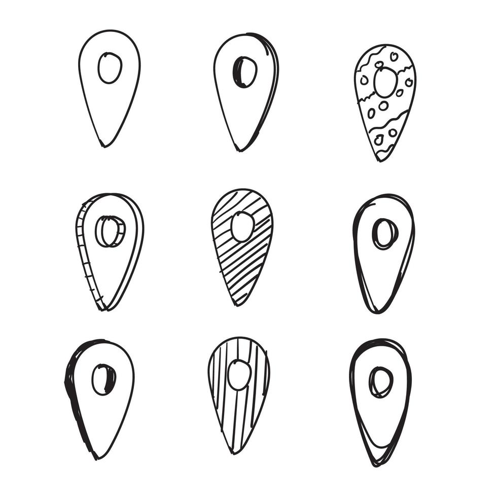 ilustração de localização de pino doodle definido estilo desenho animado desenhado à mão vetor