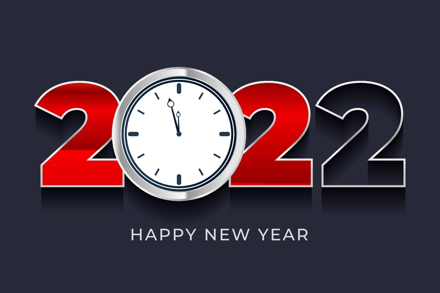 Design de texto de ano novo de 2022 com relógio de prata vetor