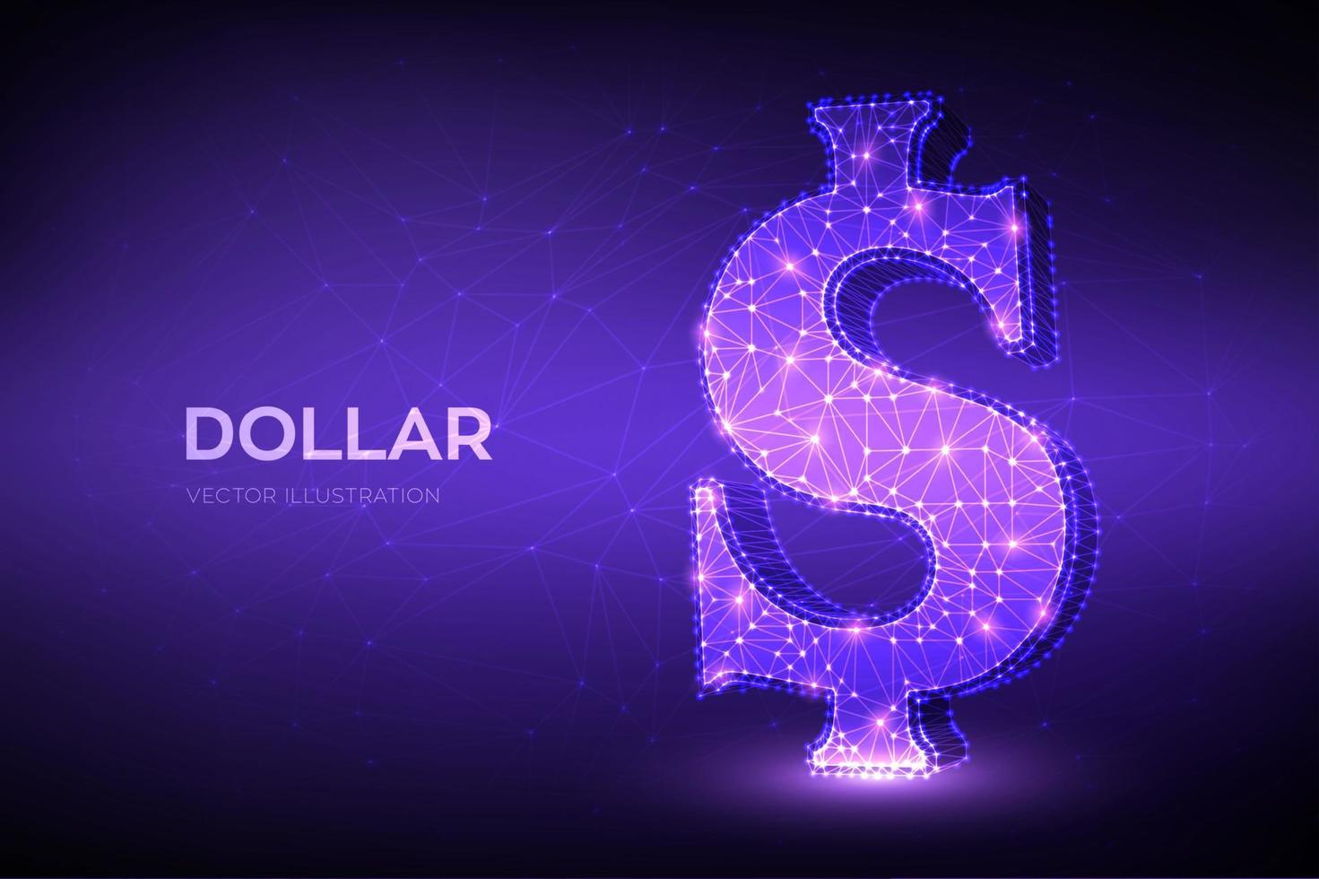 dólar. linha de malha abstrata de baixo poli e ponto cifrão dos Estados Unidos. ícone de moeda usd. moeda americana. dinheiro e dinheiro, riqueza, símbolo de pagamento. Ilustração 3D poligonal do vetor. vetor