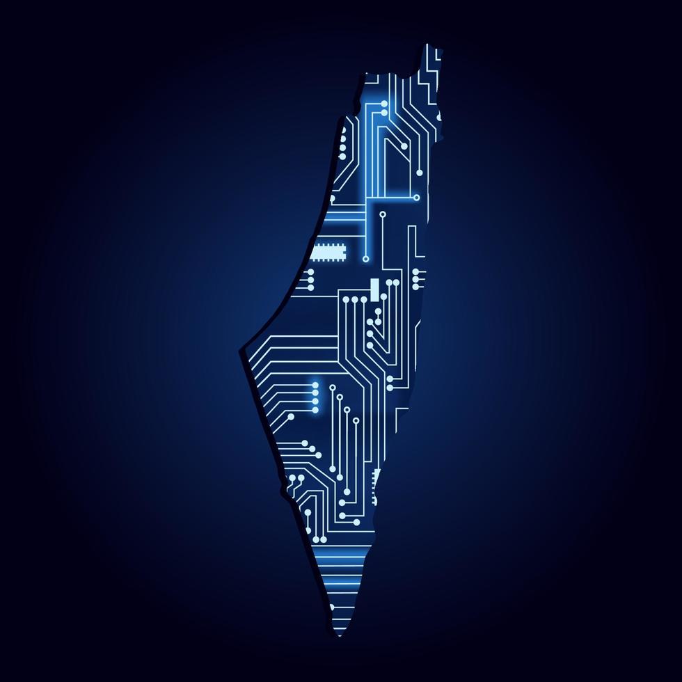 mapa de contorno do estado da palestina com circuito de eletrônica tecnológica. vetor