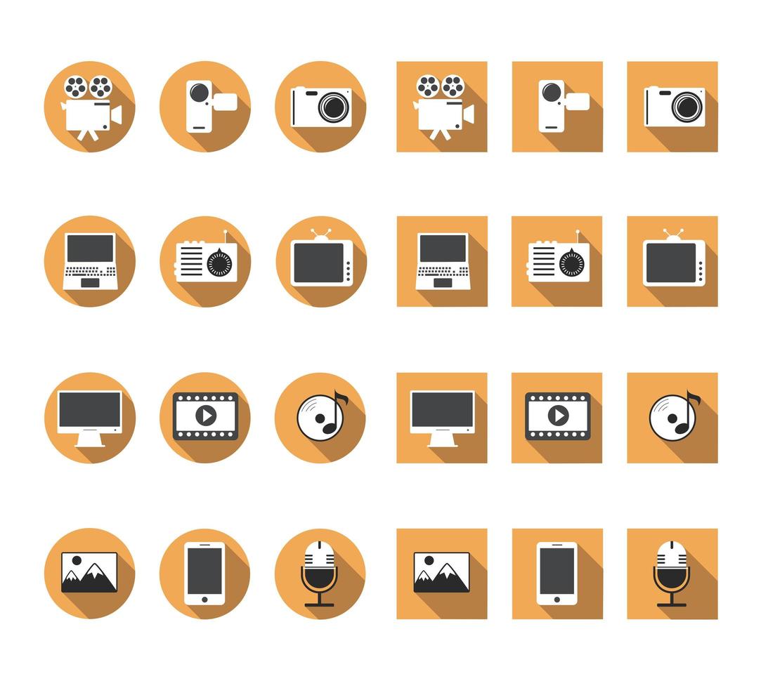 dispositivos de mídia e pacote de ícones de vetor de gadgets