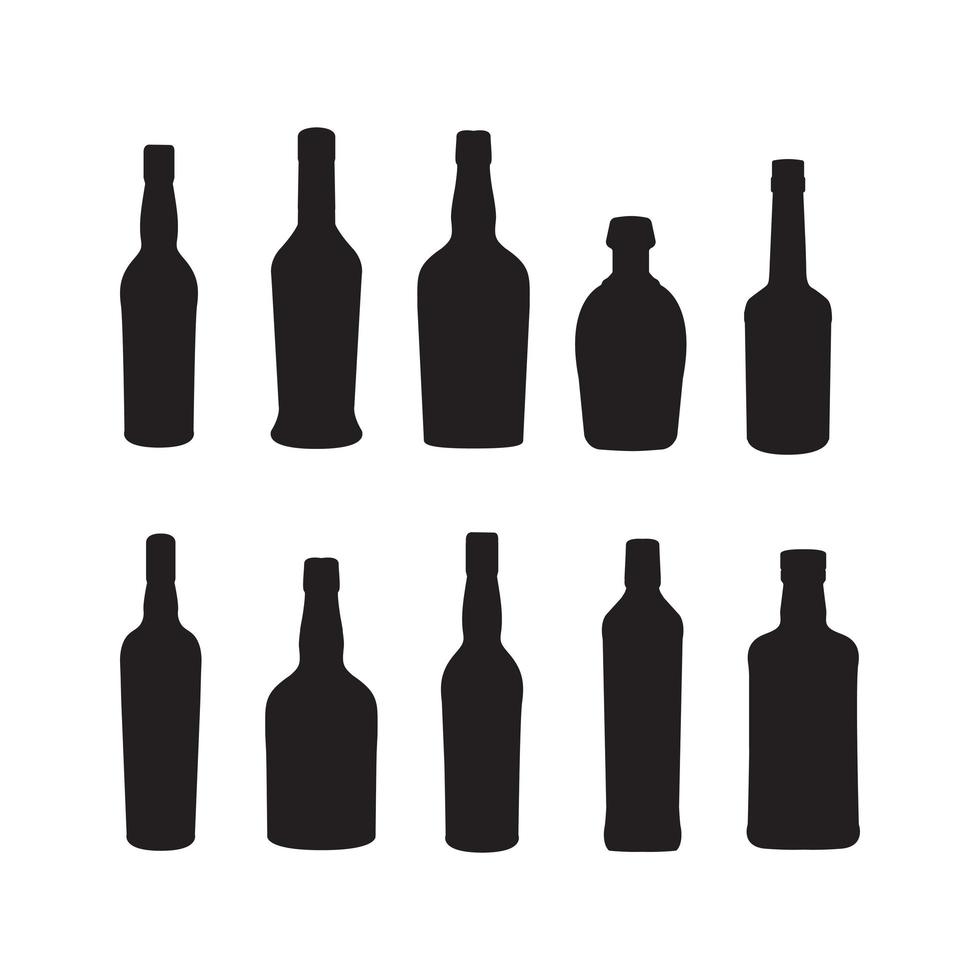 bebidas alcoólicas e pacote de ilustração de silhueta de vetor de garrafas de bebidas