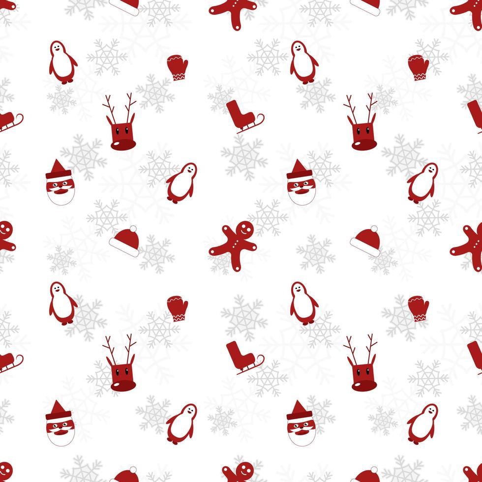 padrão de repetição de silhueta de objeto de natal em vermelho sobre fundo liso branco. padrão sem emenda de objeto de Natal. vetor