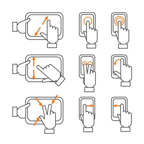 Conjunto de ícones de contorno de gestos de smartphone vetor