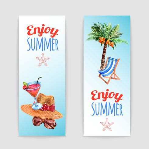 Conjunto de bandeiras de viagens de férias tropicais vetor