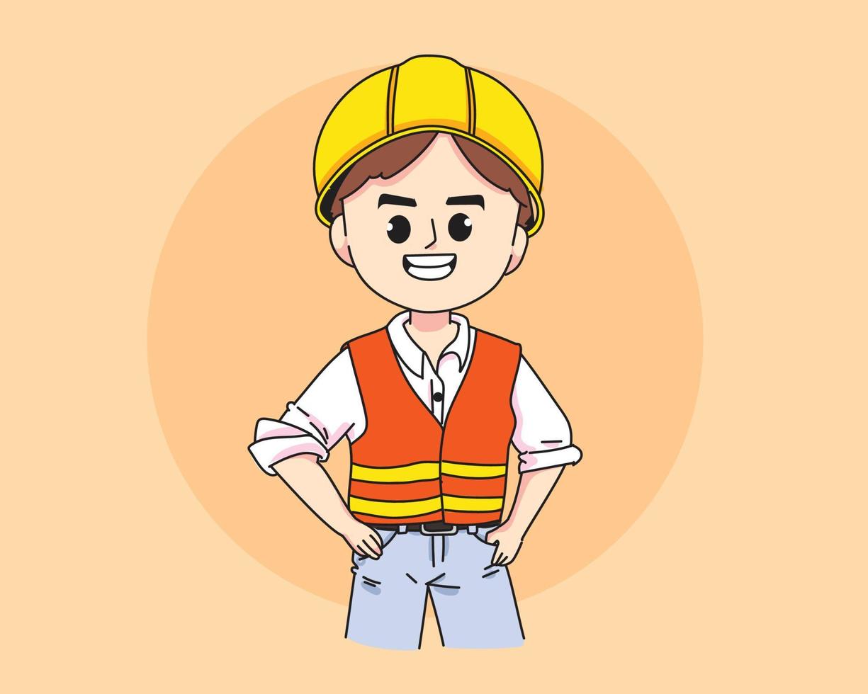 engenheiro profissional trabalhador da construção civil conceito cartoon desenhado à mão cartoon art illustration vetor