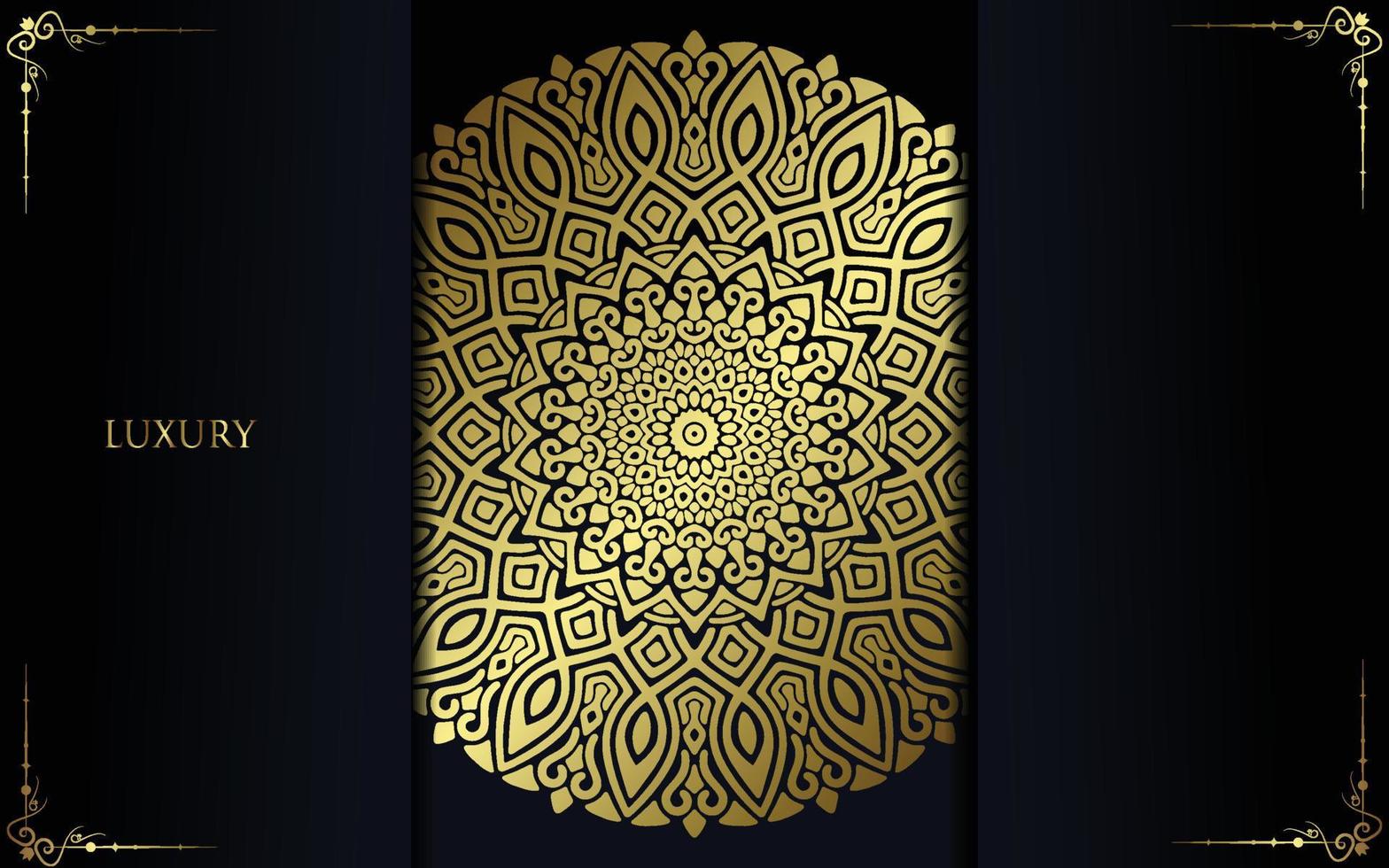 Fundo ornamentado de mandala de ouro de luxo para convite de casamento, capa de livro vetor