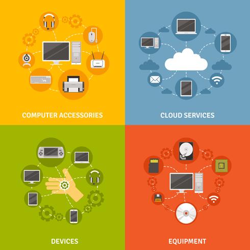 Dispositivos de computador e conjunto de ícones de serviço vetor