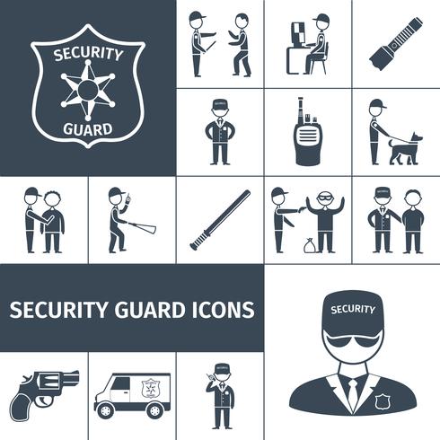 Conjunto de ícones pretos de guarda de segurança vetor