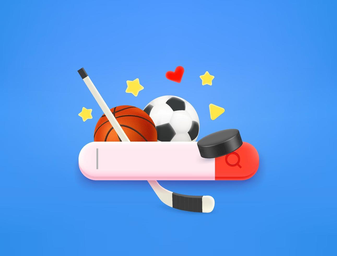 procurando um esporte na internet com a guia de pesquisa. Ilustração vetorial de estilo 3D vetor