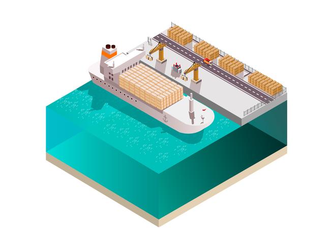 Composição isométrica de navio de armazenamento vetor