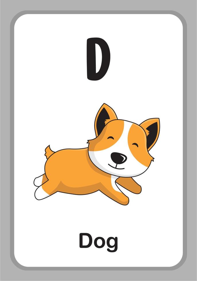 Flashcards de educação do alfabeto animal - d para cachorro vetor