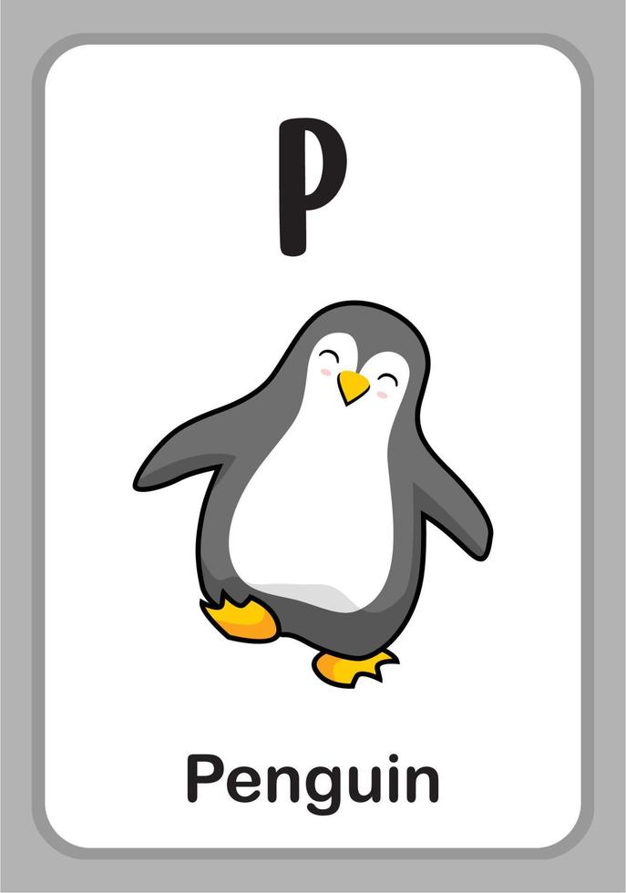 flashcards de educação do alfabeto animal - p para pinguim vetor