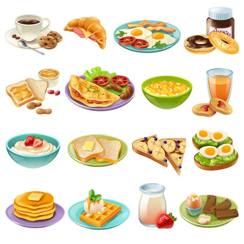 Pequeno Almoço Brunch Menu Food Icons Set vetor