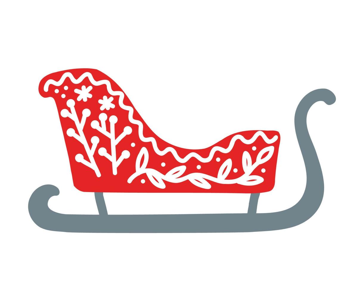 trenó de Natal com ornamento. ilustração em vetor trenó de papai noel abstrato simples desenhado à mão