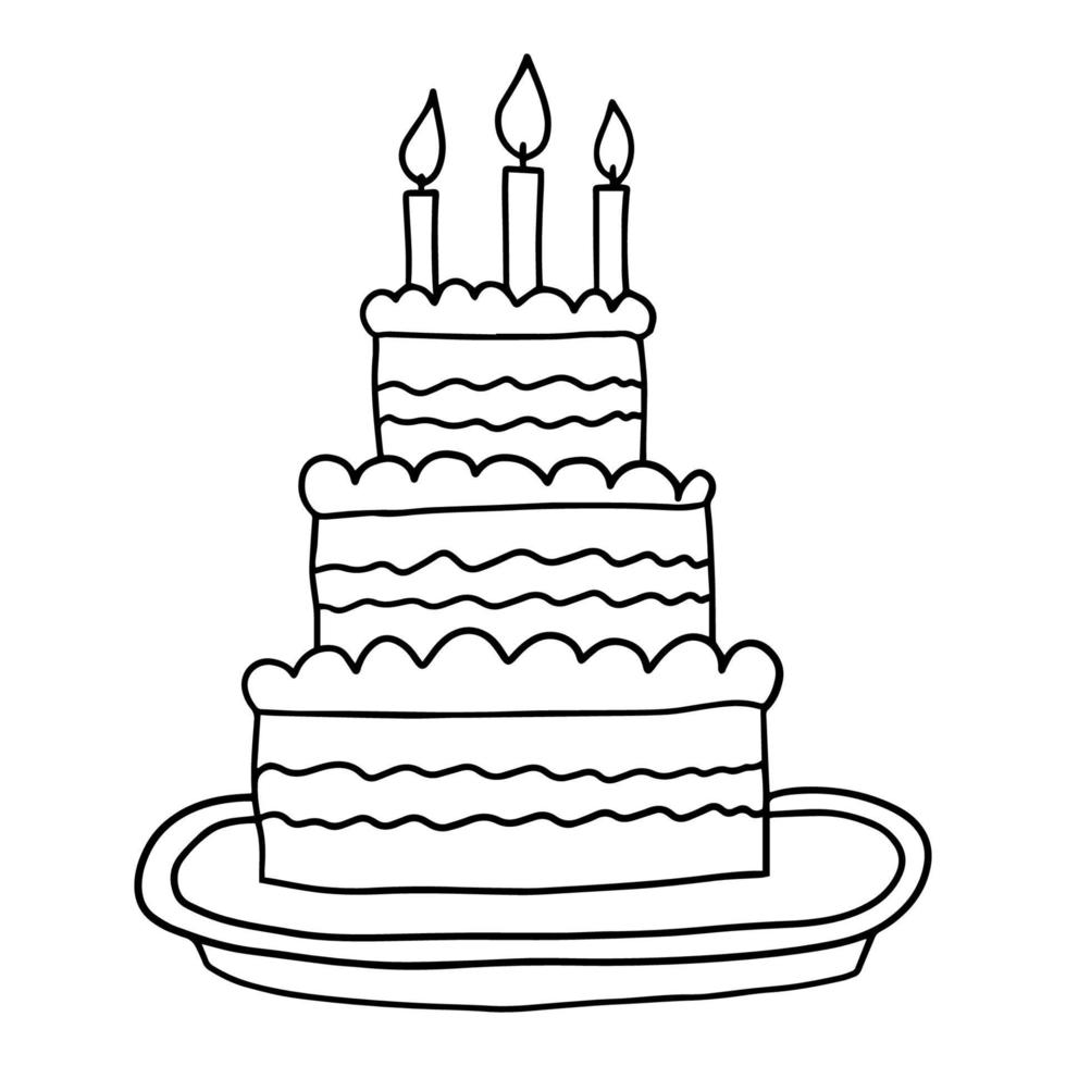 desenho à mão desenhada doodle bolo grande com velas vetor
