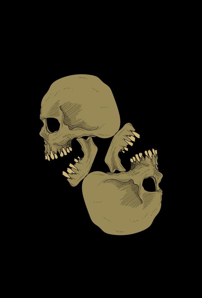 ilustração de dois crânios desenho a mão vetor