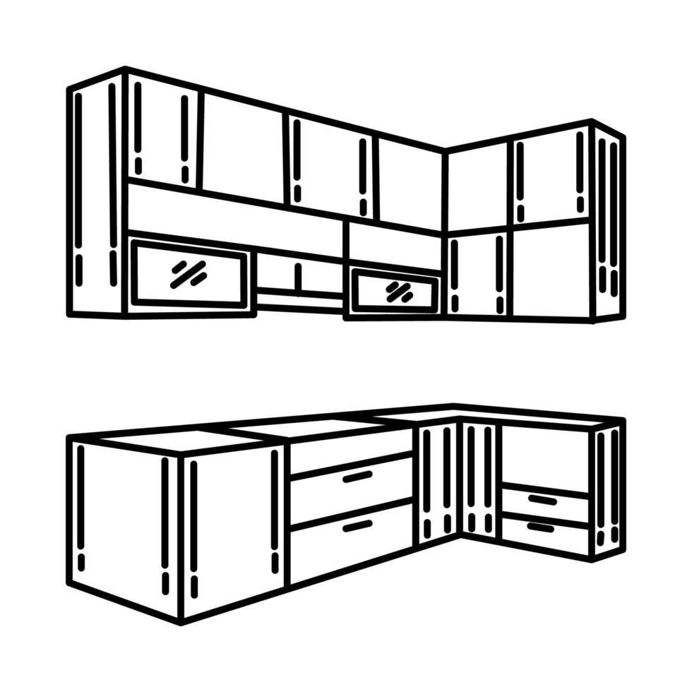 ícone de armários de cozinha. doodle desenhado à mão ou estilo de ícone de contorno vetor
