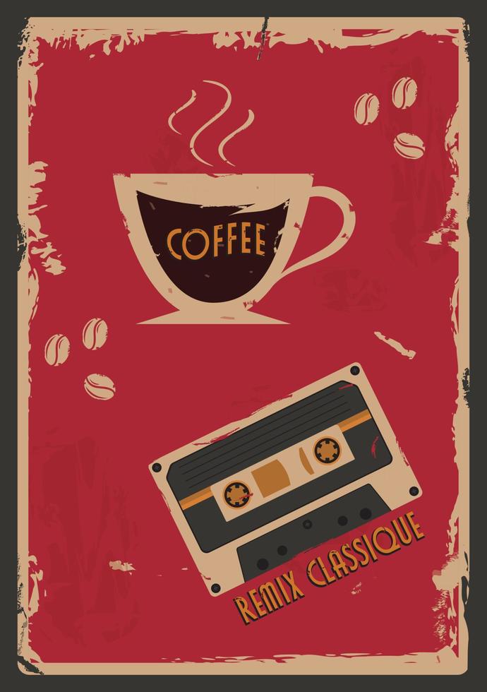 banner vintage. Estilo retrô. xícara de café, fita retro, remix clássico. ilustração vetorial de poster retro vetor