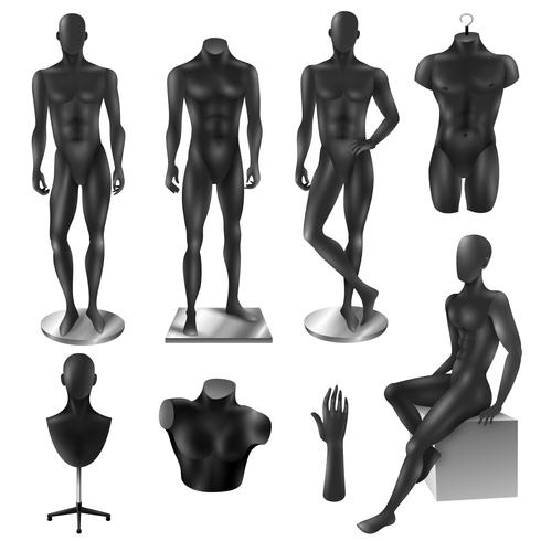 mannequins men realistic black image set vetor