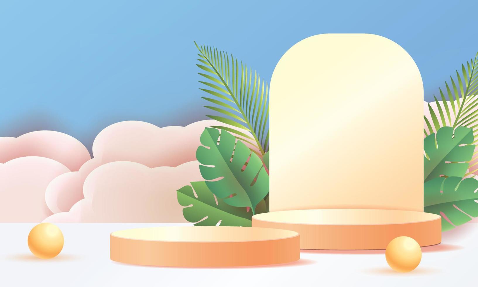 pódio, stand em fundo natural tropical pastel com planta para exibições de maquetes, apresentação de produtos relaxamento verde saúde vetor