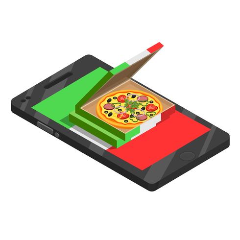 Composição isométrica on-line de pizza vetor