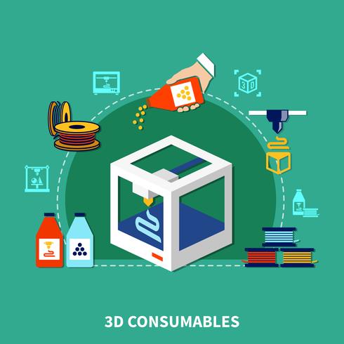 Consumíveis para o conceito de design de impressão 3d vetor