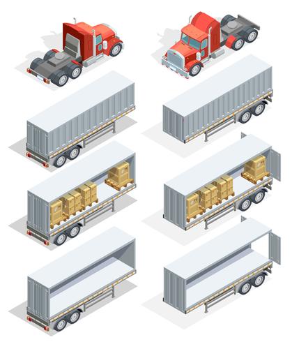 Conjunto de ícones isométrica de caminhão vetor