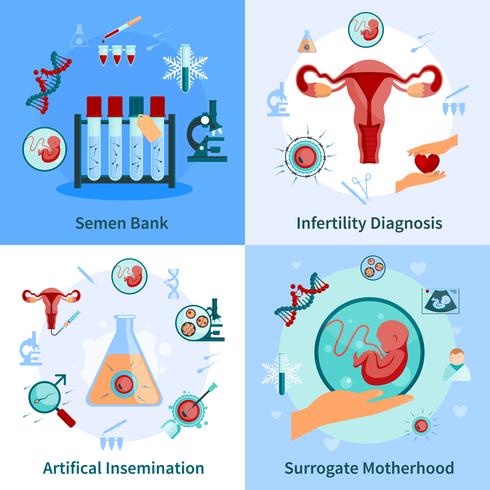 Conjunto de ícones de conceito de inseminação artificial vetor