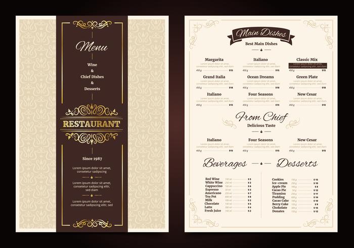 Menu de restaurante Vintage Design vetor