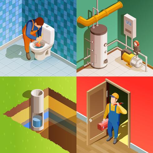 Plumber 4 Colorful Isometric icons Square vetor