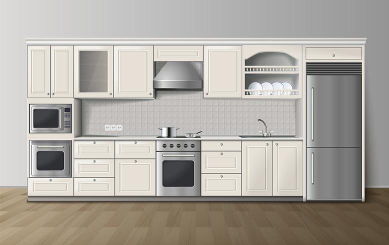 Imagem interior realista de luxo cozinha branco vetor