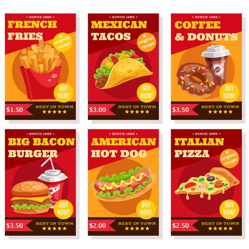 Conjunto de cartazes de fast food vetor