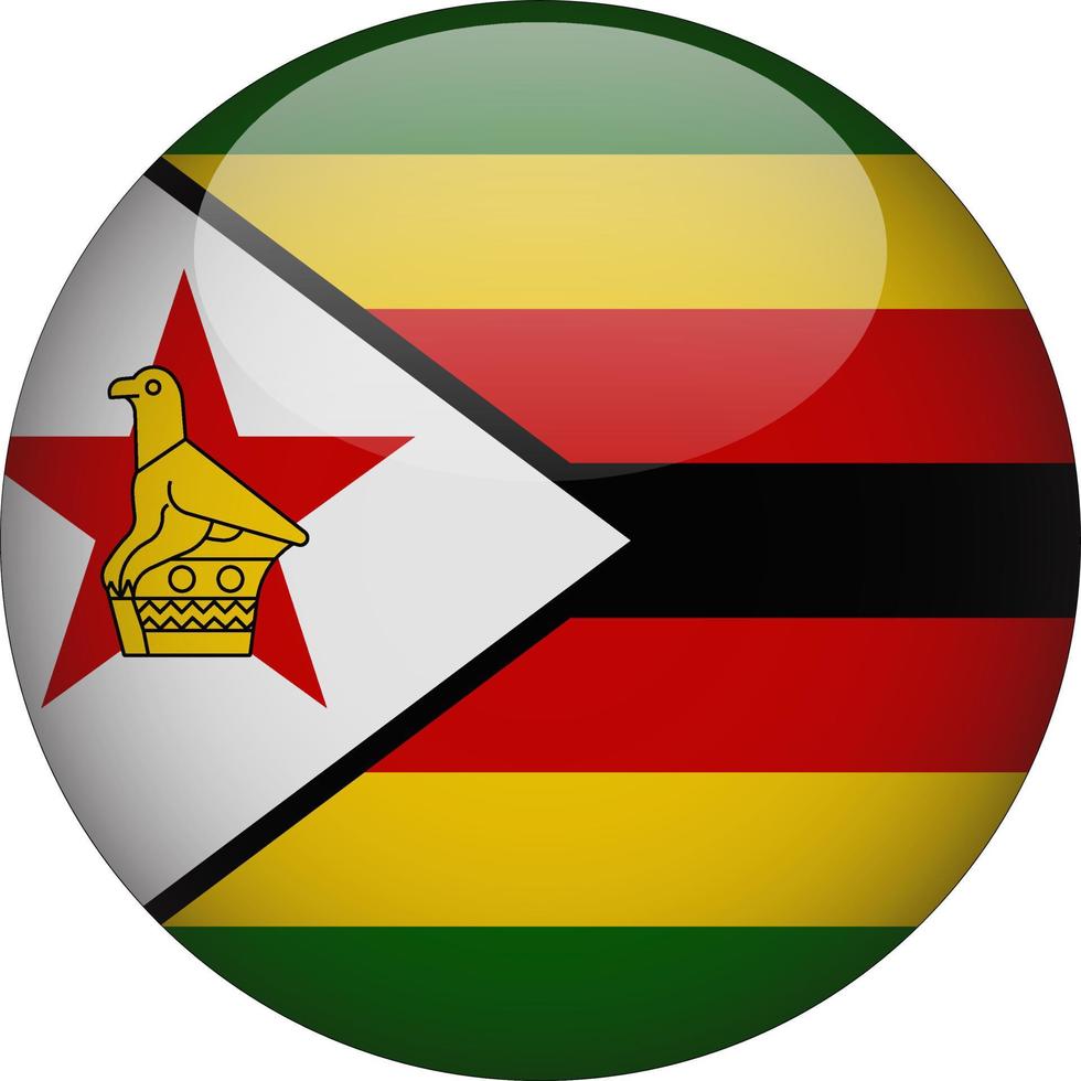 ícone do botão da bandeira nacional arredondada do zimbabwe 3d vetor