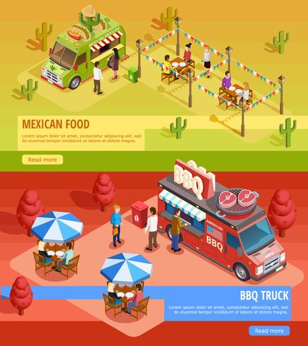 Food Trucks 2 Banners horizontais isométricos vetor