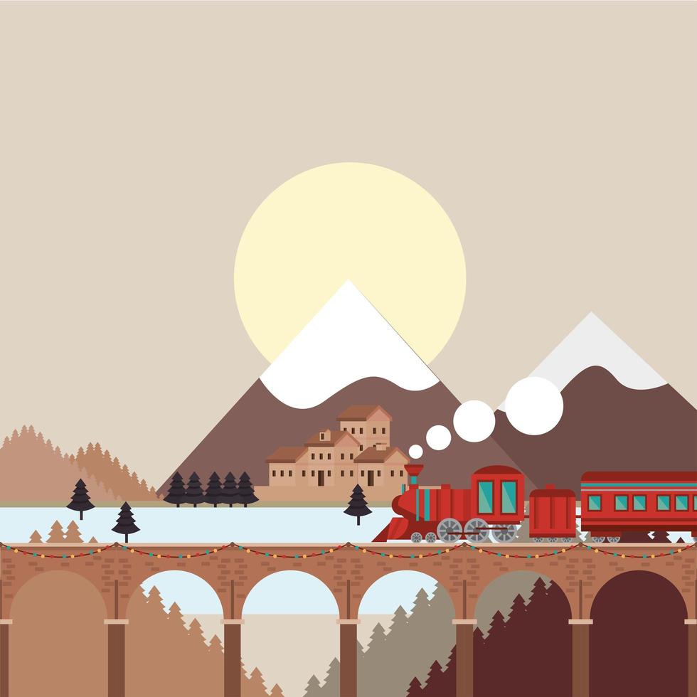 trem vermelho na neve vetor