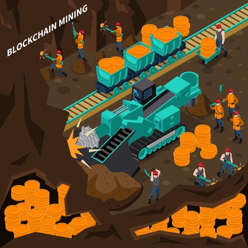 Conceito isométrico de mineração Blockchain vetor