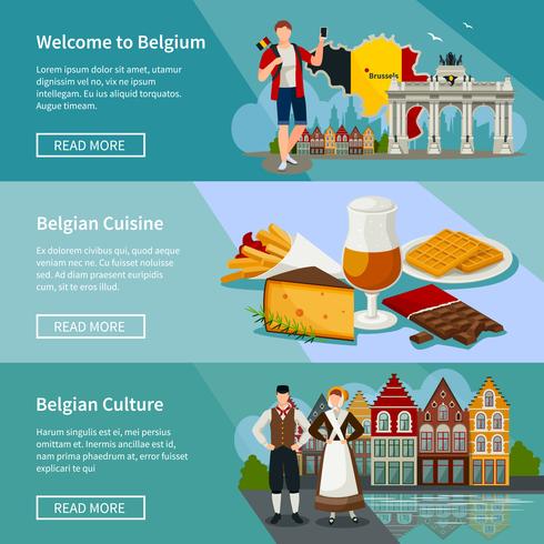 Conjunto de Banners horizontais de Bélgica estilo Flat vetor