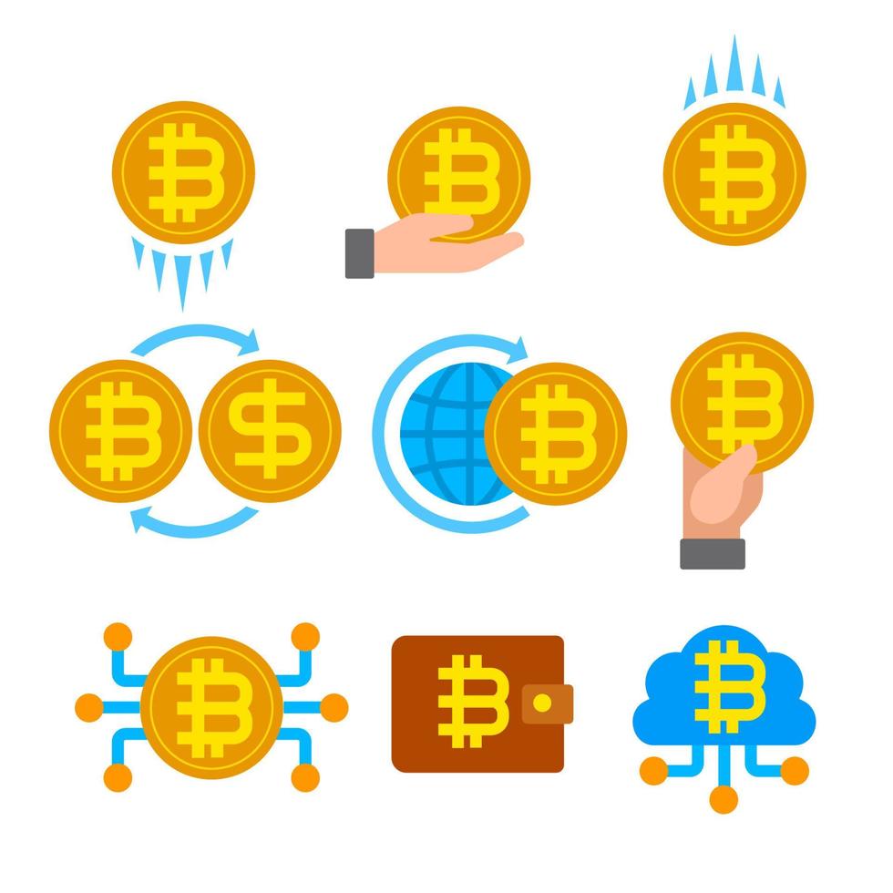 conjunto de ícones bitcoin criptomoeda vetor