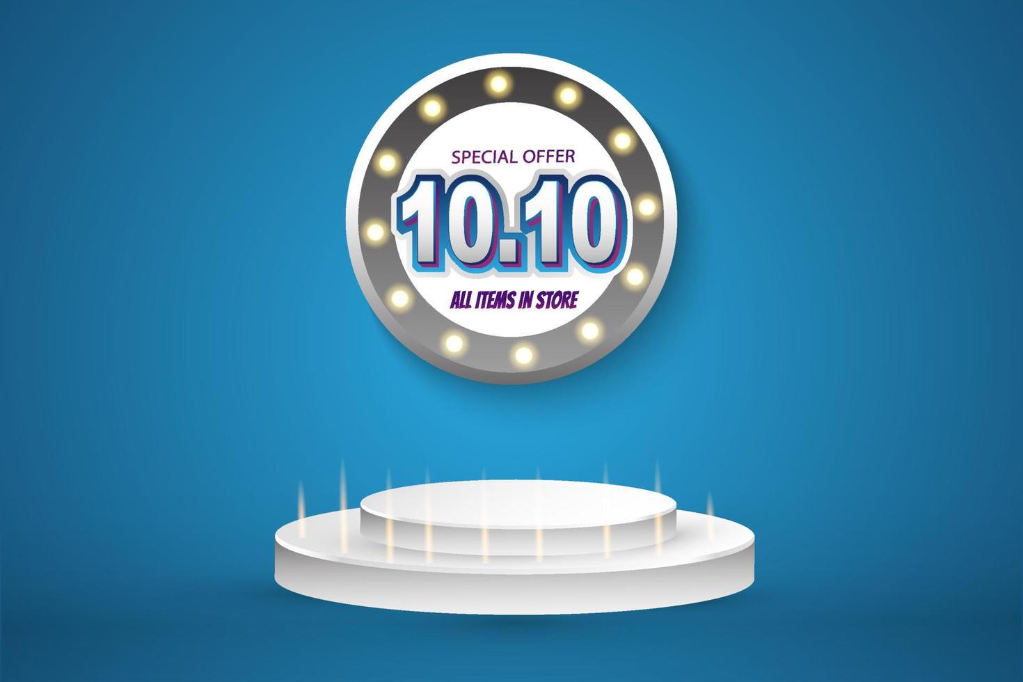 venda especial realista 10.10 com modelo de postagem de mídia social no pódio vetor