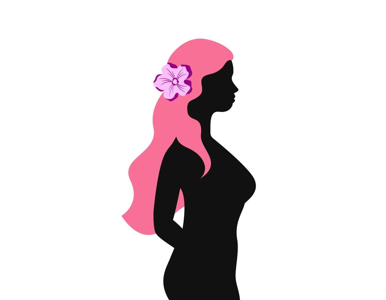 silhueta feminina isolada. mulher bonita com cabelo comprido em seu perfil. figura de vista lateral da menina. ilustração vetorial vetor